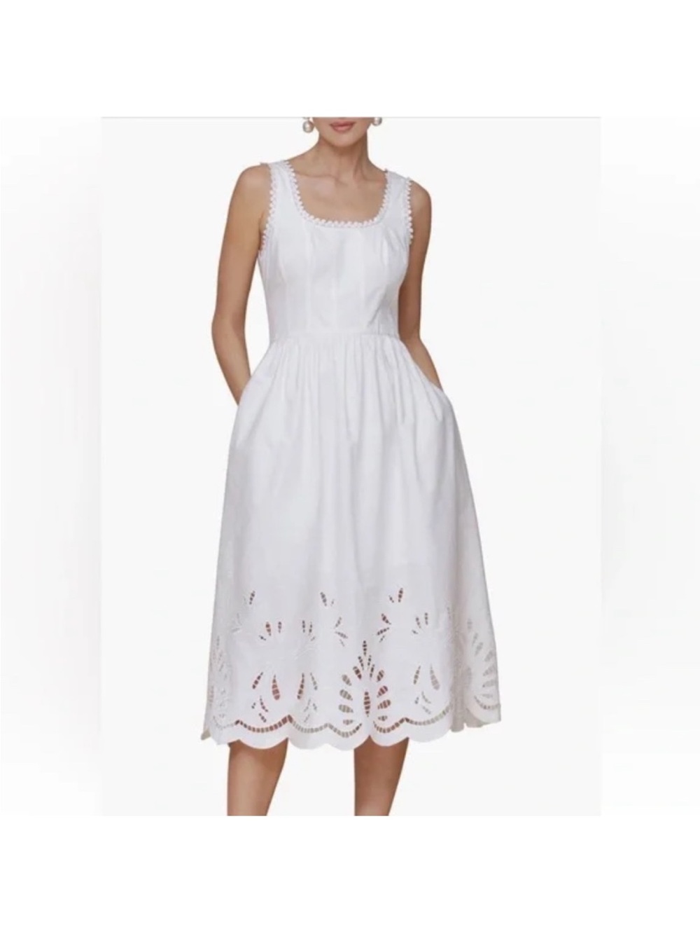Avec Les Filles White Eyelet Midi Dress